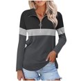 thumbnail image 1 of Plebaso Chemises à Manches Longues pour Femmes à Blocs de Couleur Quart Zip Hauts Décontractés Col Pull Blouses pour Femmes, 1 of 7