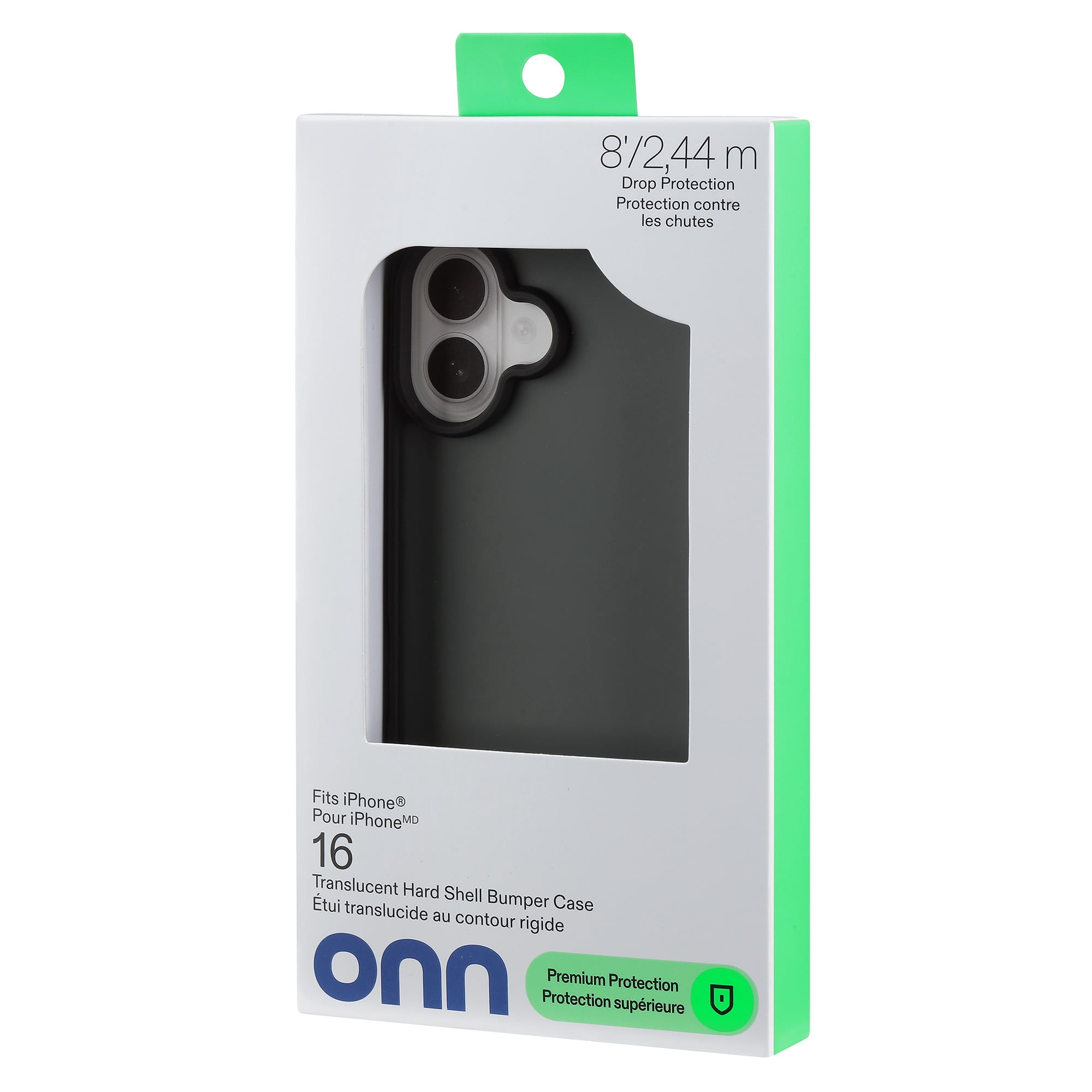 onn Translucent Hard Shell Bumper Phone Case for iPhone 16, Black