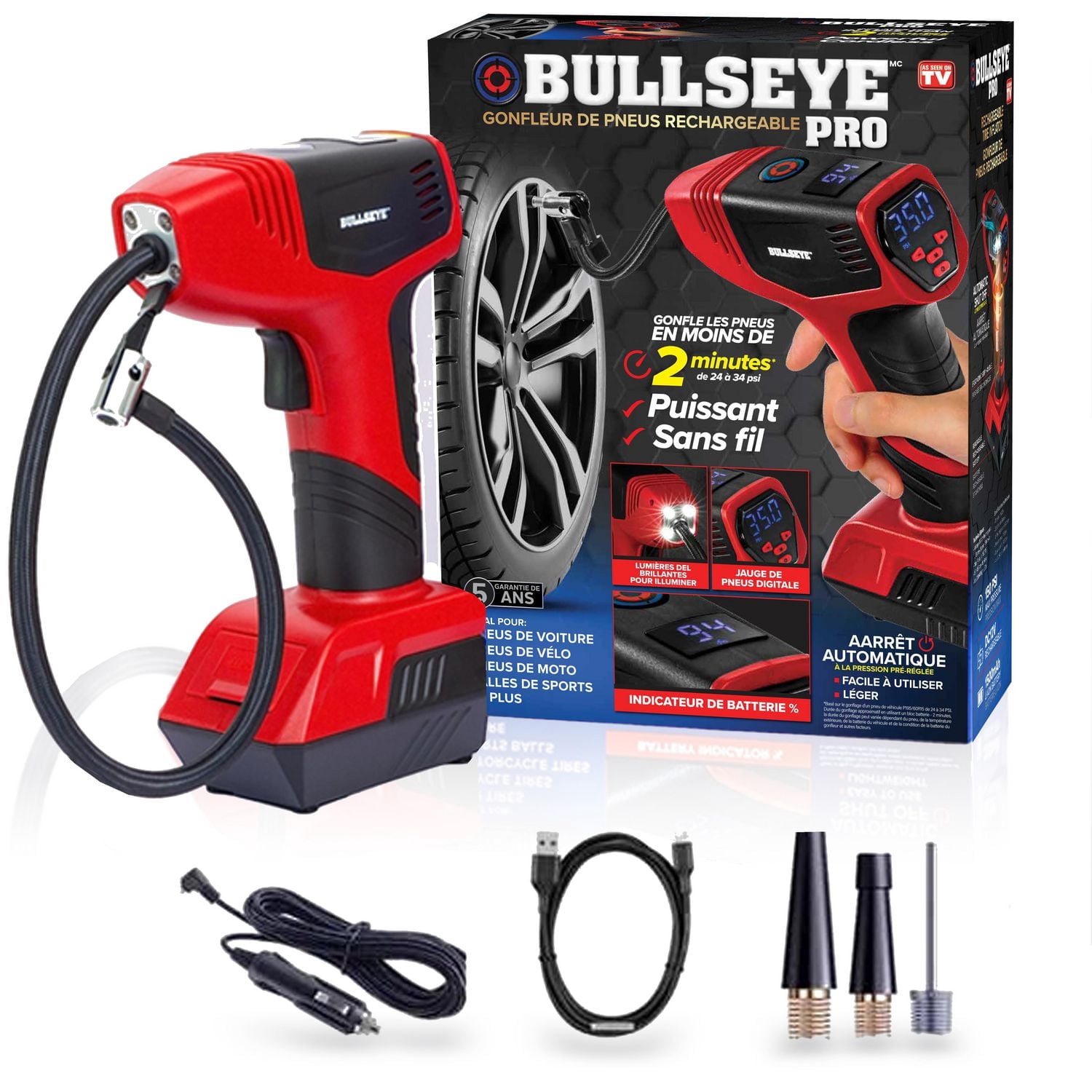 Bullseye Tire Inflator 150 PSI Electric Air Compressor Portable Air Pump For Car Bike LED Tire Pressure Gauge 12V DC
