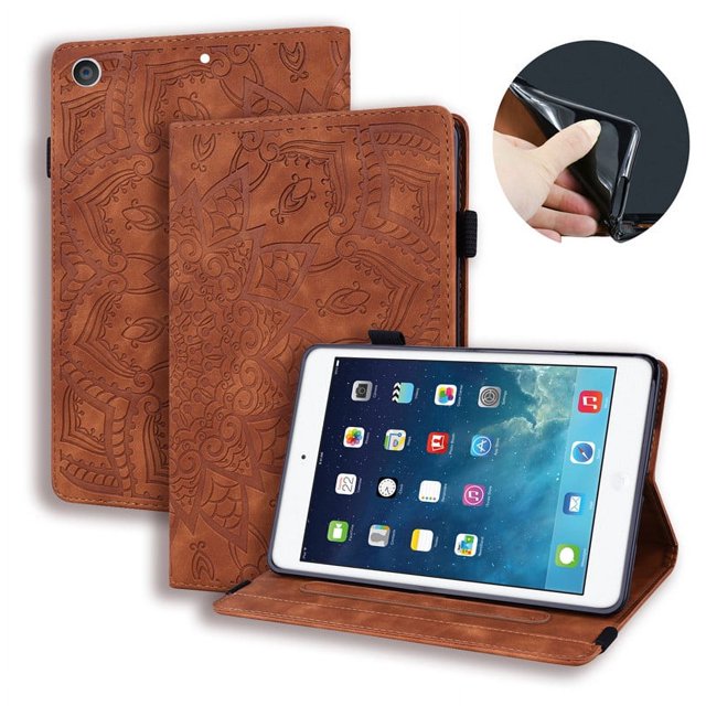 Emboss Tree Leather Flip Case for iPad 10.2 2020 2021 Cover Wallet Tablet Funda for iPad 10 9 8 7 8th 9th 10th Generation Case brown-flower iPad 10.2 8th Gen.