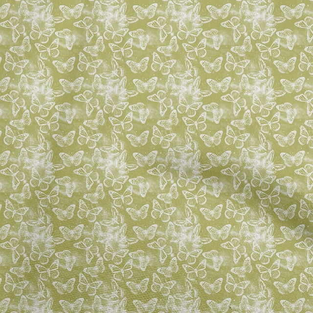oneOone Polyester Spandex Olive Green Fabric Butterflies Sewing Craft Projects Fabric Prints By Yard 56 Inch Wide