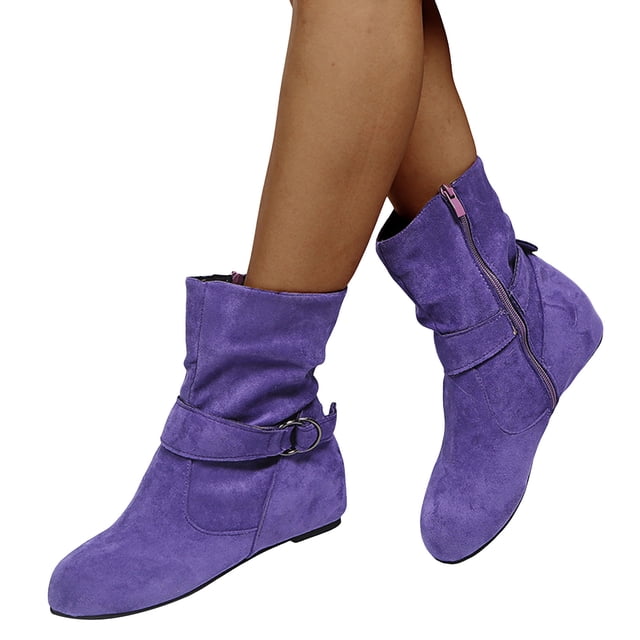 Bottes Mi-Mollet Décontractées pour Femmes, Mode, Boucle, Suède, Bout Rond, Plates, Sans Talons, Bottillons Courts, Hiver Automne
