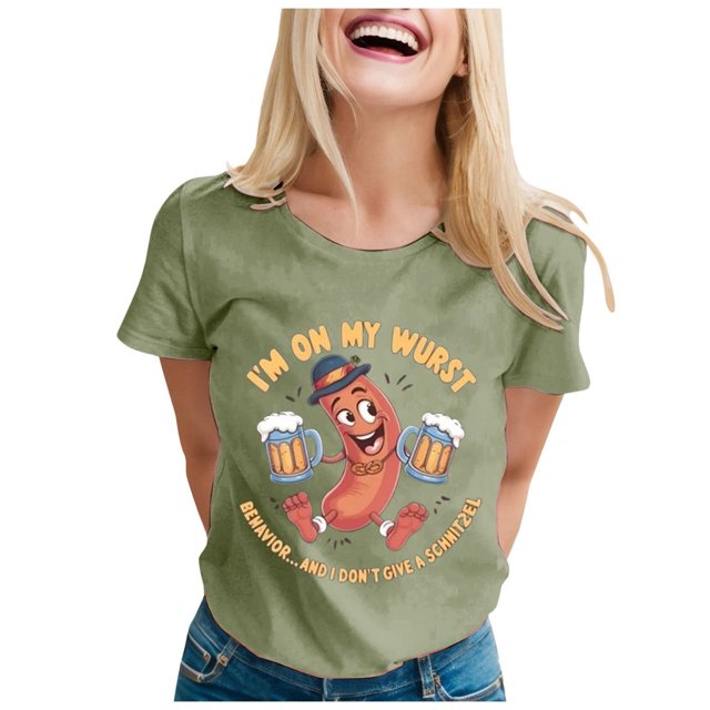 LUOGENLI T-shirts pour Femme pour Femmes T-Shirt Mode pour Dames T-Shirt Décontracté Imprimé Col Rond Manches Courtes Haut pour l'Été T-shirts Amusants pour Femmes T-Shirt Graphique Vêtements d'Été Amusants Vert Pâle TG