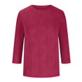 thumbnail image 3 of Timegard Hauts d'Été pour Femmes Col Rond Manches 3/4 Couleur Unie Chic Décontracté Chemises Amples Hauts Blouse, 3 of 6