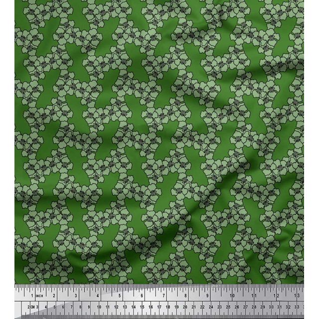 Soimoi Green polyester Crepe Fabric Flower Floral Decor Fabric Printed Yard 52 Inch Wide