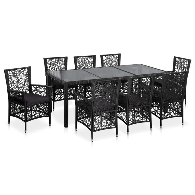 vidaXL Ensemble de Salle à Manger d'Extérieur 9 Pcs en Rotin Synthétique Noir