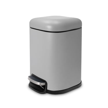 Acento Cubo Square Step Trash Can, 1.6 Gallon Compact Bathroom Waste Bin with Soft Close and Stay Open Lid, Removable Inner Bucket, Matte Gray