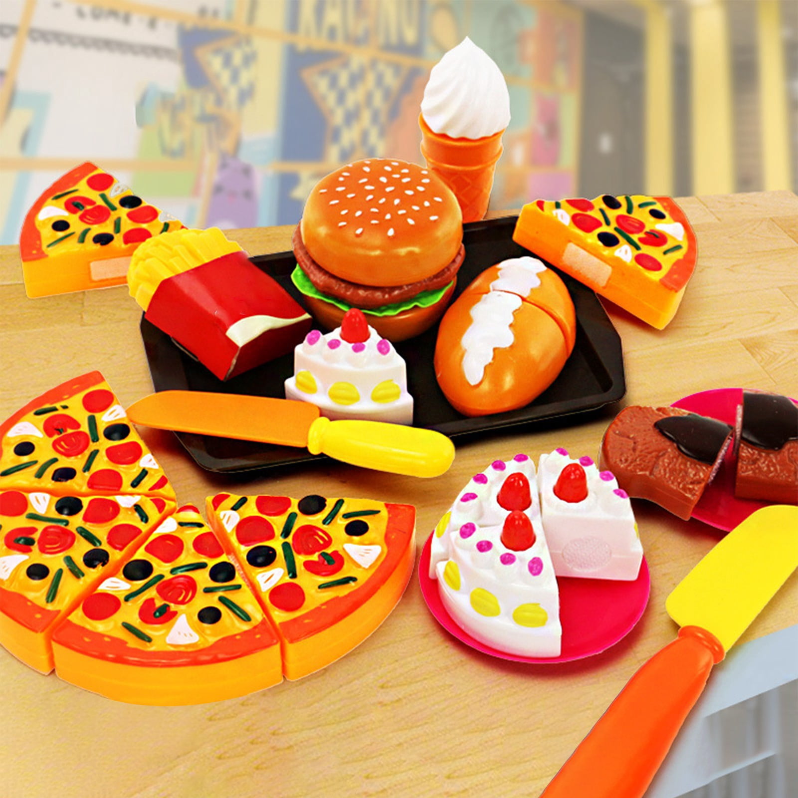 Set De Jeu De Nourriture 63 Pièces – Fast-food Simulé Avec Plateau – Hamburger, Hotdog, Frites – Pour Enfants Dès 3 Ans