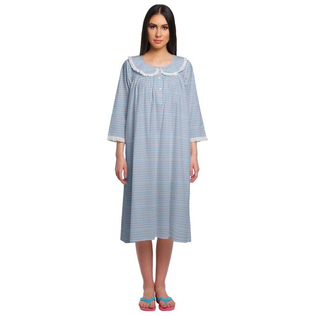 Moomaya Robe de Nuit Longue Jusqu'au Genou à Patte de Boutonnage pour Femmes, Imprimée