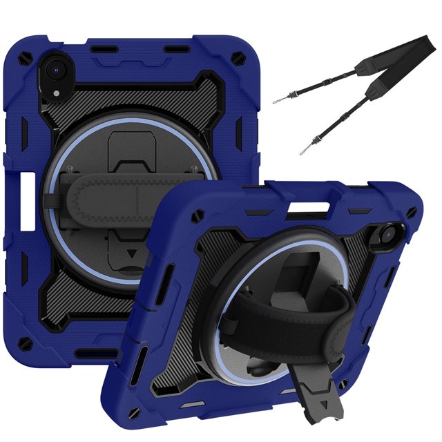 XYX 3in1 Rotating Stand Case for iPad Mini 7 A17 Pro 2024/iPad Mini 6 2021 8.3 inch with Hand/Shoulder Strap, Shockproof Rugged, Navy Blue