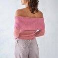 thumbnail image 3 of Fortune Women Off Shoulder Sweater Mesh Knit Cropped Pullover Solid Color Long Sleeve Slim Fit Crop Top, 3 of 7