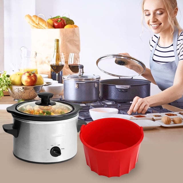 Doublures pour Mijoteuse, Accessoires Réutilisables pour Mijoteuse, Doublure en Silicone pour Mijoteuse Ronde Ou Ovale de 5 à 6 Pintes, Étanche, Sécuritaire pour les Aliments, Lavable au Lave-Vaisselle, Anti-Moustiques (6.5"D x 8.7"W x 4.5"H)