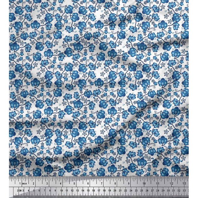 Soimoi Poly Georgette Fabric Flower Artistic Printed Fabric 1 Yard 52 Inch Wide