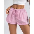 thumbnail image 4 of Women'S Striped Print Drawstring Elastic Waist Shorts Casual Wide Leg Low Rise Summer Boxer Shorts Rose Red S, 4 of 8