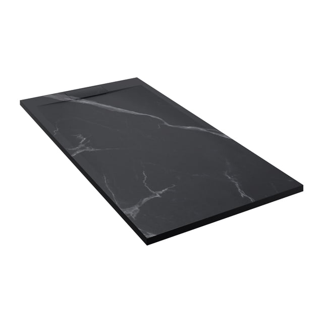 Emberveil Marble Black SMC Shower Base 36" x 72" – Low Profile Anti-Slip Stone Texture with Side Drain