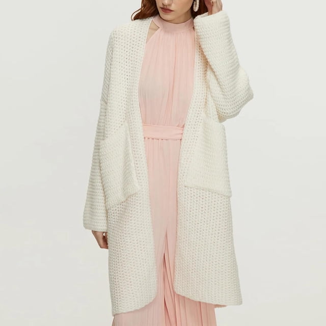 RXIRUCGD Womens Casual Oversized Loose Solid Color Long Sleeved Sweater Jacket Tops, White, Size: S