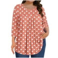 thumbnail image 1 of hotojiny Hauts Grande Taille pour Femmes Décontractés Manches 3/4 Encolure Dégagée Chemise Douce Mignonne à Pois Plissée Ourlet Arrondi Tuniques T-Shirts, 1 of 6