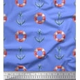 thumbnail image 1 of Soimoi Blue polyester Crepe Fabric Life Ring & Anchor Hook Nautical Fabric Prints By Yard 52 Inch Wide, 1 of 1