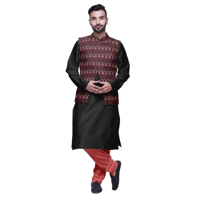 Atasi Solid Kurta Churidar With Printed Jecket Set For Mens Summer Party Wear
