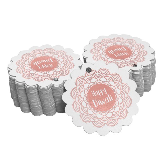 Inkdotpot Étiquette de Bouteille Happy Diwali en Feuille d'Or Rose Véritable 50 Pcs