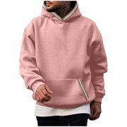 Ecqkame Men's Casual Hoodies Fashion Drop Shoulder Sleeves Pullover Sweatshirts Handsome Lightweight Hoodie With Pockets Pink XL