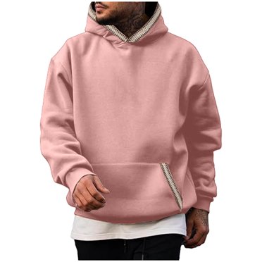 Ecqkame Men's Casual Hoodies Fashion Drop Shoulder Sleeves Pullover Sweatshirts Handsome Lightweight Hoodie With Pockets Pink XL