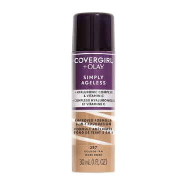 COVERGIRL Fond de teint liquide 3 en 1 Simply Ageless infusé de complexe hyluronique, de vitamine C et de niacinamide - formule hydratante, 100% Sans Cruauté