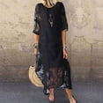 thumbnail image 2 of RKSTN Robe d'Été pour Femme Décontractée Unie à Manches Mi-Longues avec Empiècements en Maille, Robe Midi Fluide, 2 of 6
