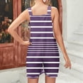 thumbnail image 4 of Yuyuzo Women Plus Size Linen Rompers Summer Casual Sleeveless Suspender Jumpsuits Striped Short Overalls with Pockets, 4 of 5