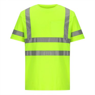 JUNWELL DxhmoneyHX Hi Vis T Shirt Class 3 High Visibility Shirts for Men Safety Shirts with Reflective Strips and Pocket Breathable Construction Work Short Sleeve
