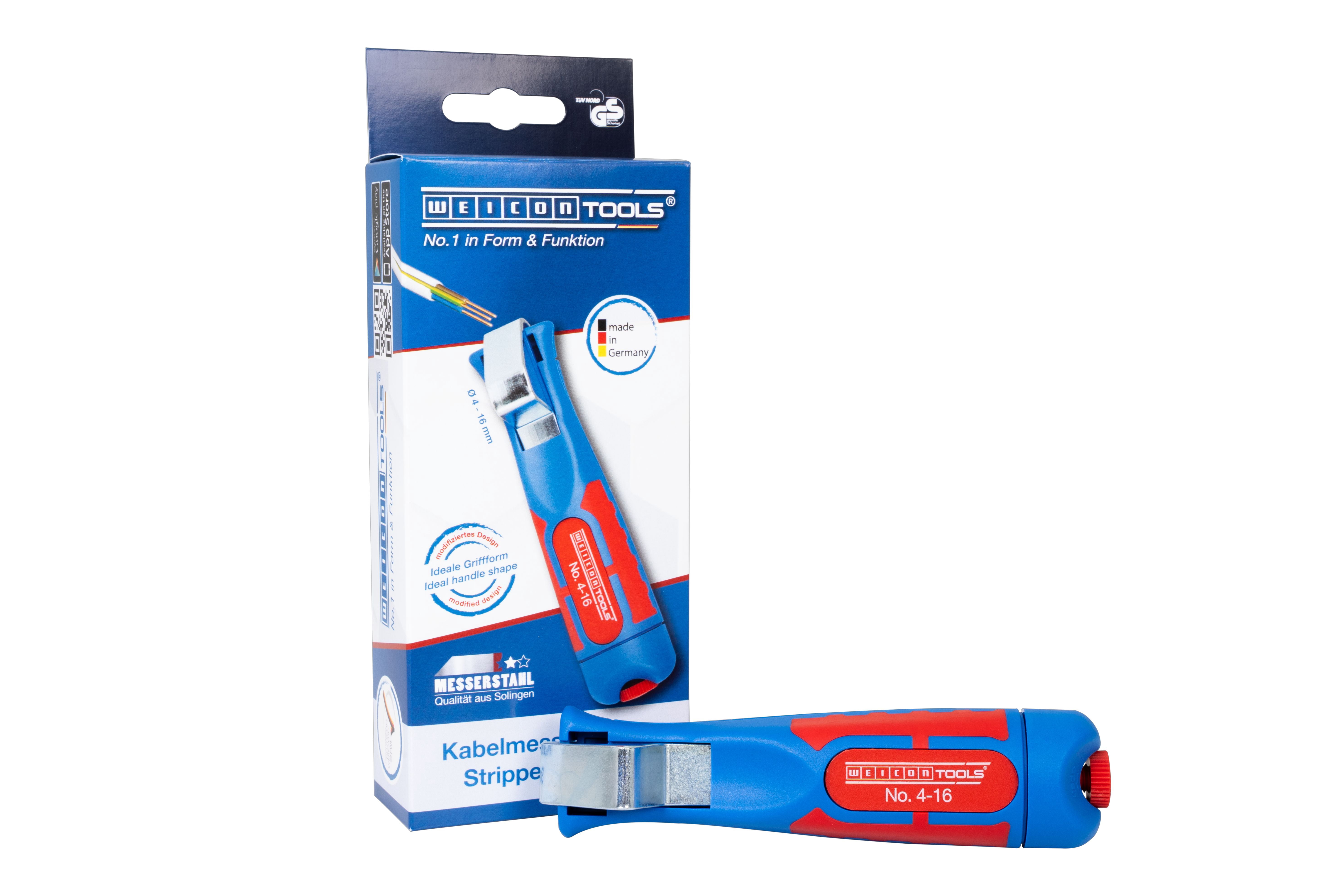 WEICON Cable Stripper No. 4 - 16 | Universal Multi Stripping Knife | Adjustable cutting depth | Stripping tool for all common round cables | Working range 4 - 16 mm Ø