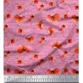 thumbnail image 1 of Soimoi Pink polyester Crepe Fabric Text & Poppy Floral Fabric Prints By Yard 52 Inch Wide, 1 of 3