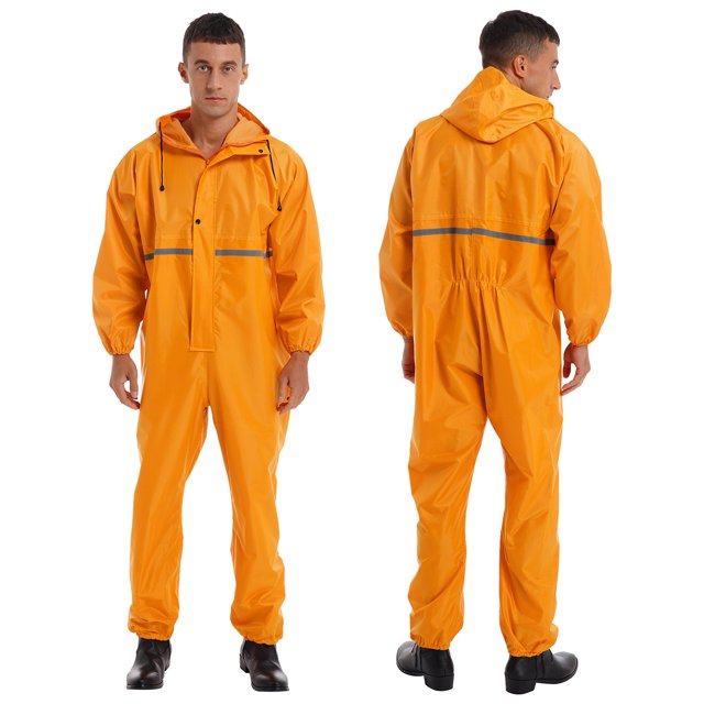 TiaoBug Combinaison Imperméable à Capuche une Pièce pour Homme, Combinaison de Pluie Réfléchissante, Combinaison à Fermeture Éclair, Jaune, TTG