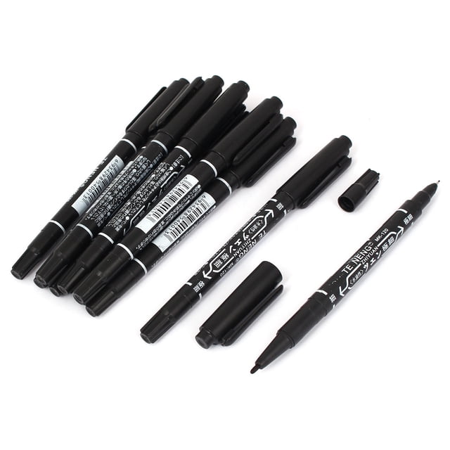 Unique Bargains 10pcs Double Marker Black Ink Waterproof Marking Pen for Officers