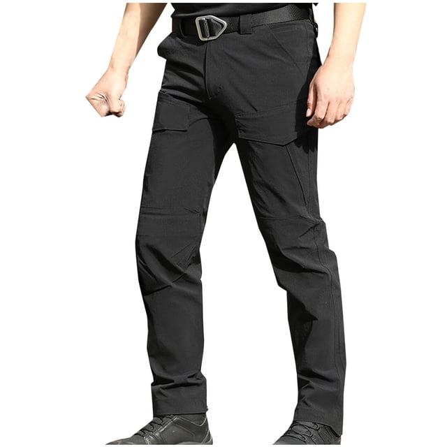 Mens Fashion Solid Multiple Pockets Multi Multifunctional Work Trousers Pants RXIRUCGD Noir, Taille: L