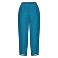 thumbnail image 4 of RXIRUCGD Women's Summer Comfortable Loose Wide Legged Fashion Solid Color Capris, Blue, Size: M, 4 of 5