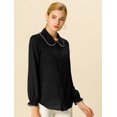 thumbnail image 4 of INSPIRE CHIC Women's Sweet Ruffle Peter Pan Collar Button Up Work Shirts Black M, 4 of 6
