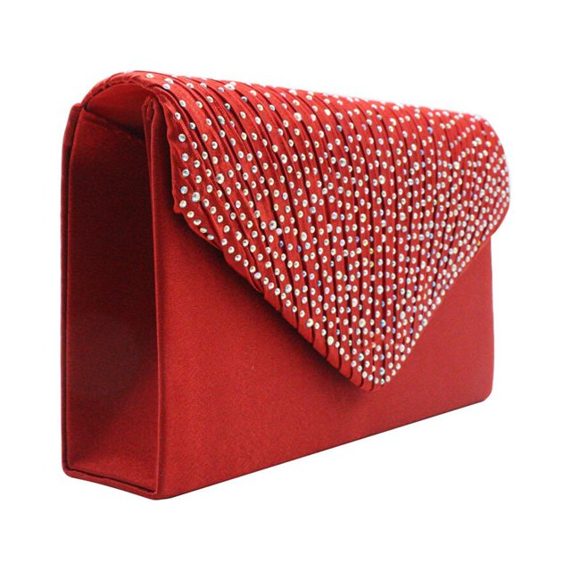 thinsony Women Envelope Bag Rectangular Hasp Rhinestone Stylish Fashionable Business Party Bridal Handbag Birthday Gift Red