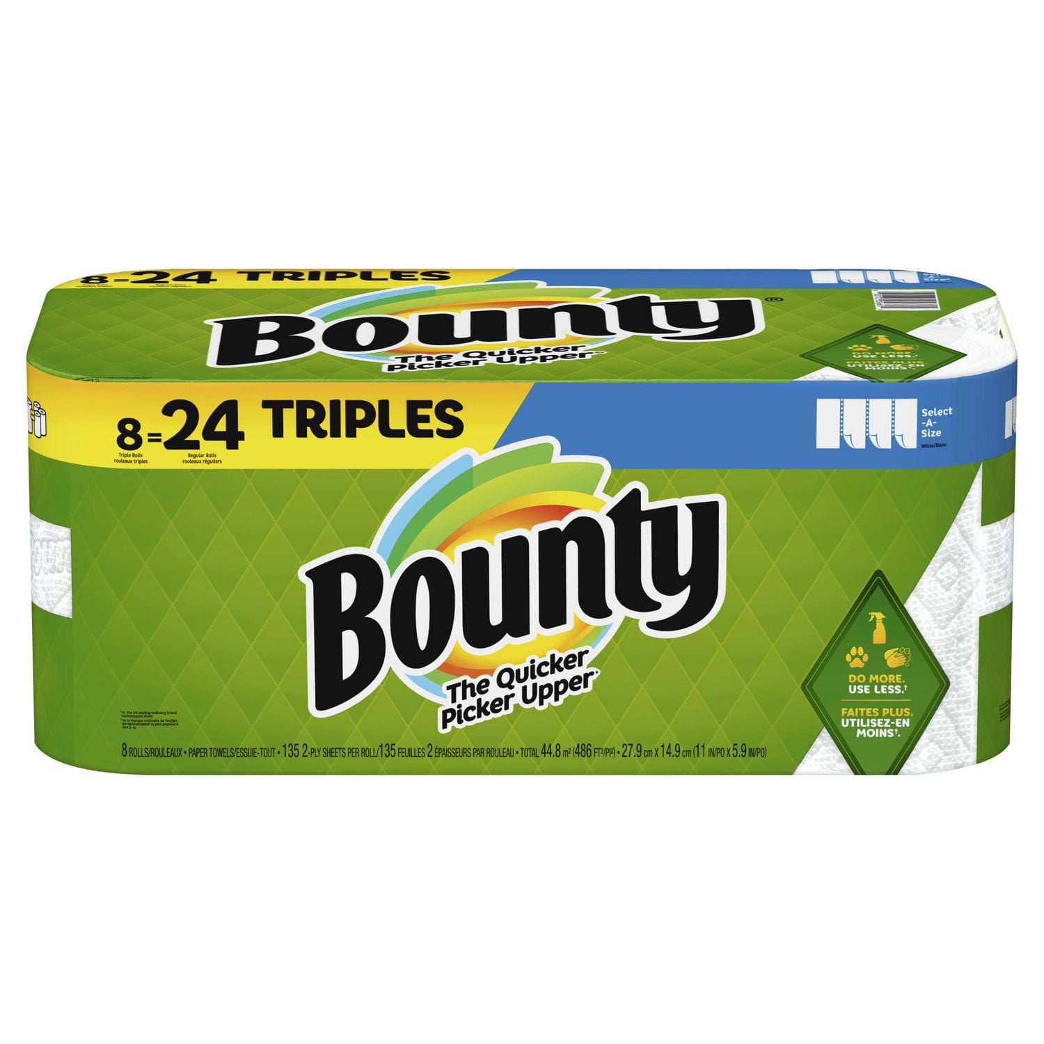 Bounty Select-A-Size Paper Towels, 8 Triple Rolls, White, 135