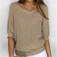 thumbnail image 1 of Qertyioot Chandail pour Femme Grande Taille Col Rond Tricot Élégant Manches 3/4 Chemise Confortable, 1 of 6
