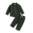 thumbnail image 2 of KYAIGUO Toddler Baby Boys Cotton Linen Button down Shirt Pants Set 2PCS Long Sleeve Solid Color Tops Drawstring Pants Set for 6M-4T, 2 of 9