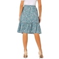 thumbnail image 3 of Unique Bargains Women's Ruffle Hem Flowy Tiered A-Line Floral Midi Skirt Dusty Blue L, 3 of 6