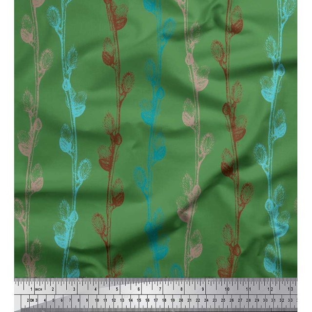 Soimoi Japan Crepe Satin Fabric Clover Flower Decor Fabric Printed Yard 42 Inch Wide