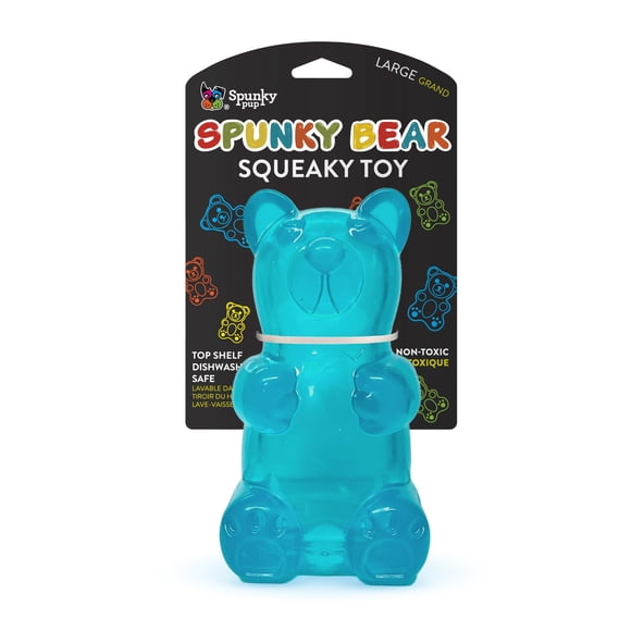 Spunky Pup Spunky Ours Jouets Interactifs pour Chiens - Forme d'Ours en Gélatine Crazy Bounce Lavable au Lave-Vaisselle Couleurs Néon Assorties - Grand