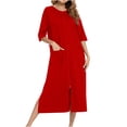 thumbnail image 1 of HAiming Robe de Maison pour Femmes à Manches Courtes, Col Ras du Cou, à Fermeture Éclair, Peignoirs Légers, Coupe Ample, Longueur Genou, Pyjama, Tenue de Détente avec Poche, 1 of 7