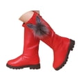 thumbnail image 1 of Dakaela Girls Knee High Boots Leather Zipper Bowknot Winter Shoes Low Chunky Heel Combat Riding Boot 3-12Y, 1 of 8