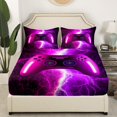 thumbnail image 3 of Boys Gaming Bed Sheets Set King Size Video Game Bedding Set for Boys Girls Kids,Gamer Console Sheets Purple Pink Lightning Fitted Sheet Set Bedroom Decor with 2 Pillowcases, 3 of 5