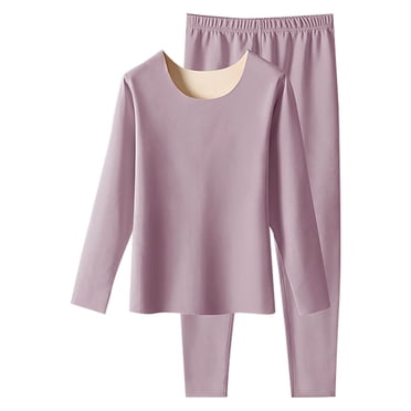EGNMCR Ensembles de sous-Vêtements Thermiques pour Femmes, Caleçons Longs sous-Vêtements Thermiques pour Femmes Femmes Décontracté Uni Chandail à Enfiler Col Rond Haute Élasticité Garder au Chaud Ensembles de sous-Vêtements Femmes Polyester Pantalon Blouse