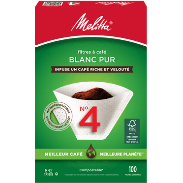 Melitta Filtres à café coniques no 4 en papier blanc, boîte de 100 filtres