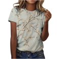 thumbnail image 3 of Liquidation Fatuov T-Shirts Col Rond Grande Taille pour Femmes Manches Courtes T-Shirts Graphiques Été Imprimé Floral Doux Blouses Multicolores, 3 of 5